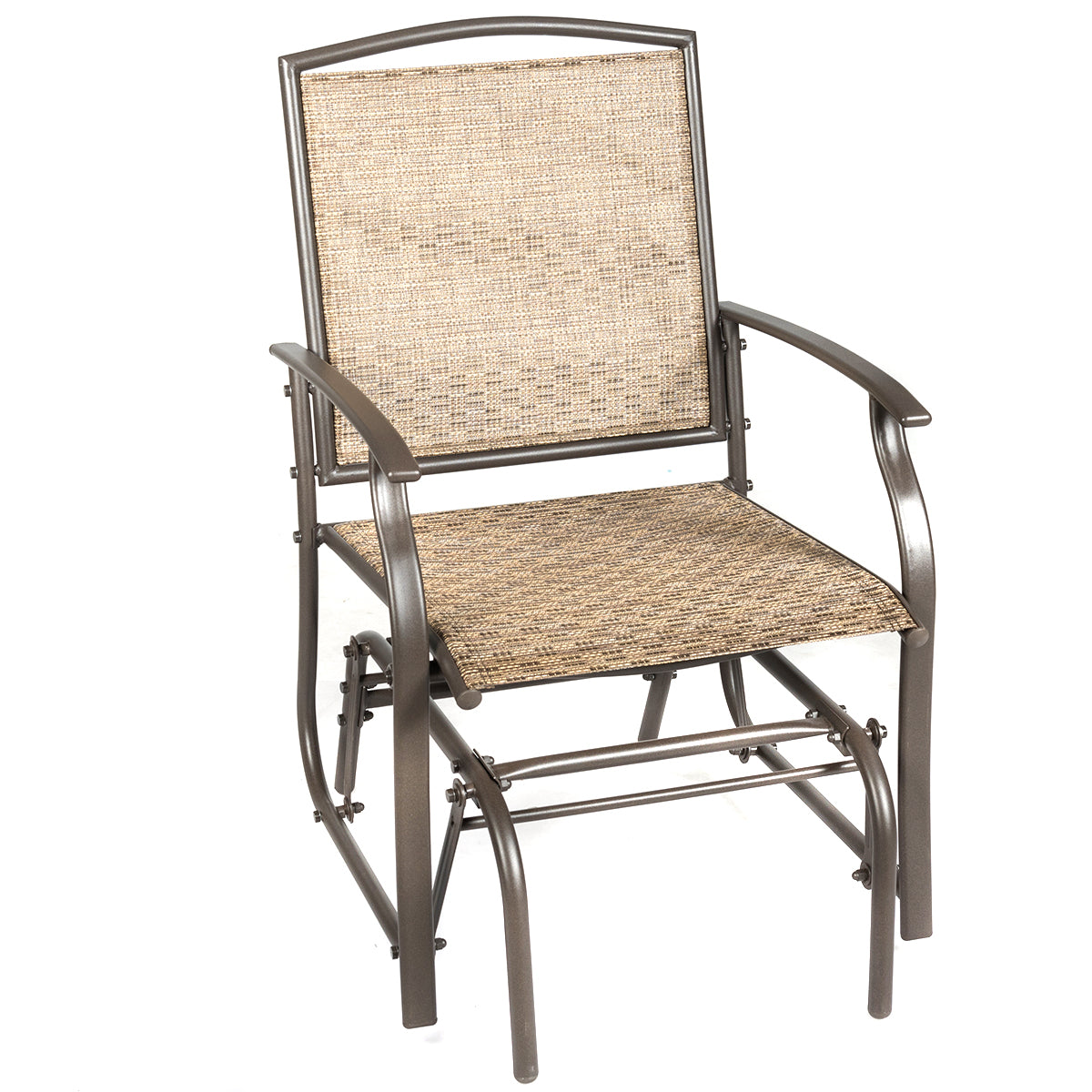 LIVSK Schommelstoel Tuinschommelstoel - Stalen Frame - Ergonomisch Ontwerp - Zachte Zwaaifunctie - Voor Buiten - Bruin