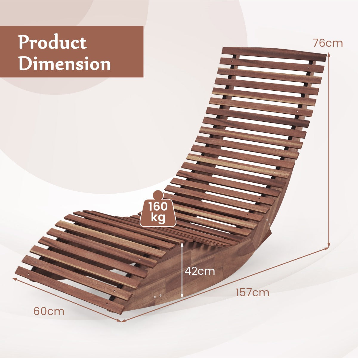 LIVSK Ergonomische Schommelstoel voor Buiten - Acaciahout - Hoge Rugleuning - Brede Zitting - Tot 160 kg - Natuurlijk