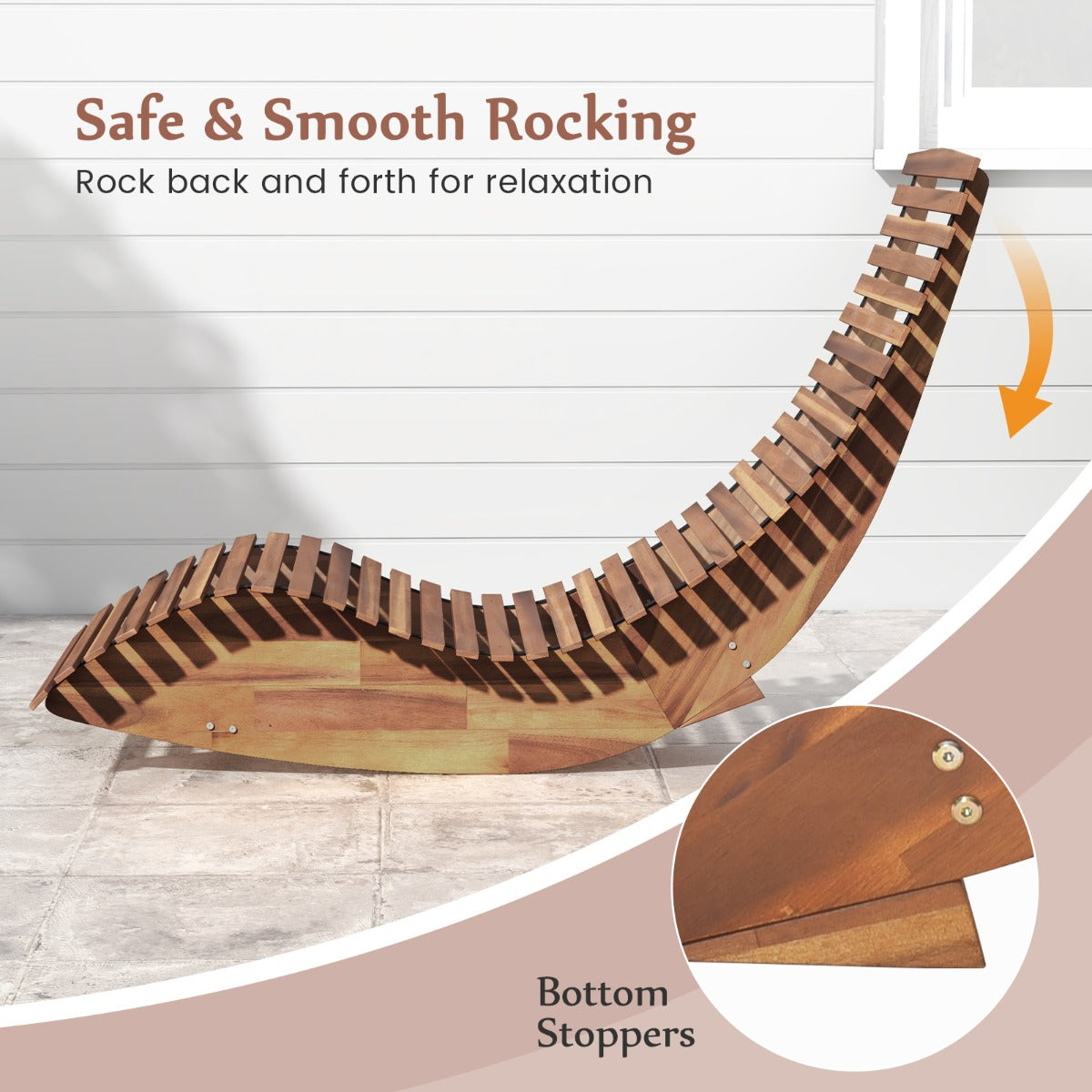 LIVSK Ergonomische Schommelstoel voor Buiten - Acaciahout - Hoge Rugleuning - Brede Zitting - Tot 160 kg - Natuurlijk