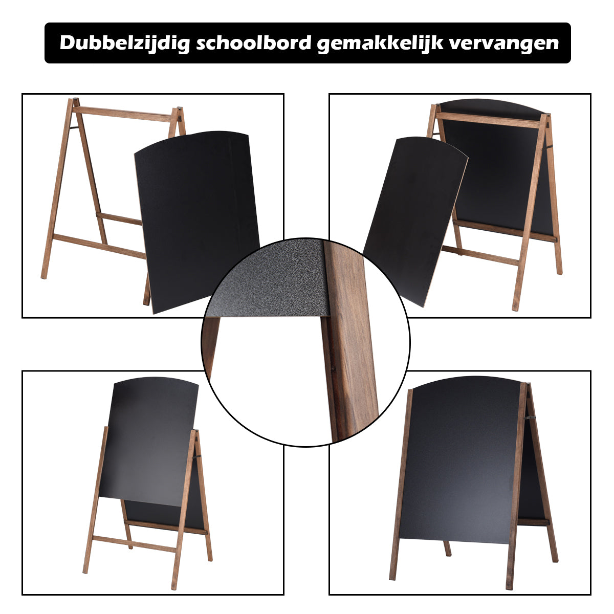 LIVSK Dubbelzijdig A-frame Stoepbord - Opvouwbaar - Hoogwaardig Grenenhout - Voor Menu's en Reclame - 65 x 60 x 97 cm - Zoals