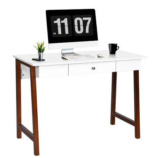 LIVSK Multifunctioneel Bureau - Ruim Bureaublad - Grote Lade - Duurzaam P2 MDF met Rubberhouten Poten - 106,5 x 50 x 75,5 cm - Wit
