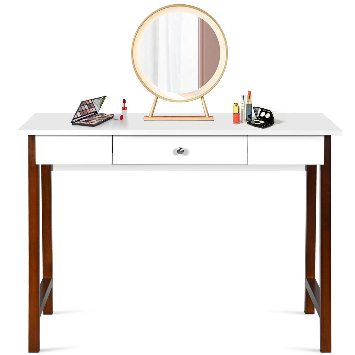 LIVSK Multifunctioneel Bureau - Ruim Bureaublad - Grote Lade - Duurzaam P2 MDF met Rubberhouten Poten - 106,5 x 50 x 75,5 cm - Wit