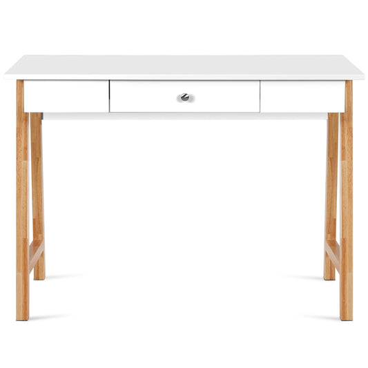 LIVSK Multifunctioneel Bureau - Wit P2 MDF Tafelblad - Ruime Lade - Stevige Rubberhouten Poten - 106,5 x 50 x 75,5 cm - Wit