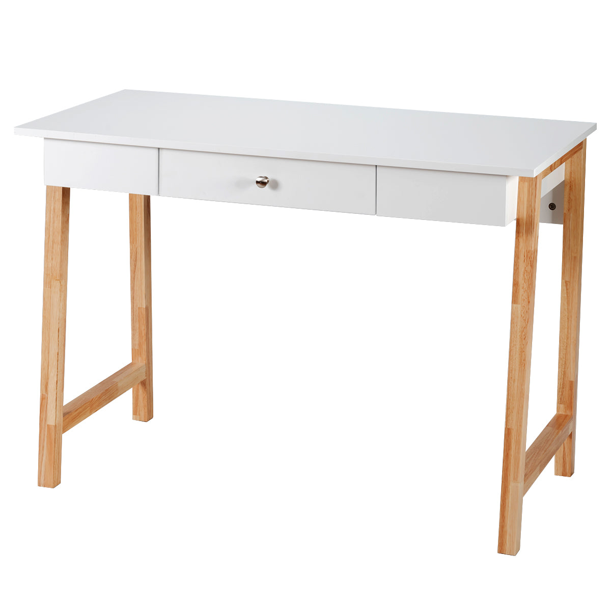 LIVSK Multifunctioneel Bureau - Wit P2 MDF Tafelblad - Ruime Lade - Stevige Rubberhouten Poten - 106,5 x 50 x 75,5 cm - Wit