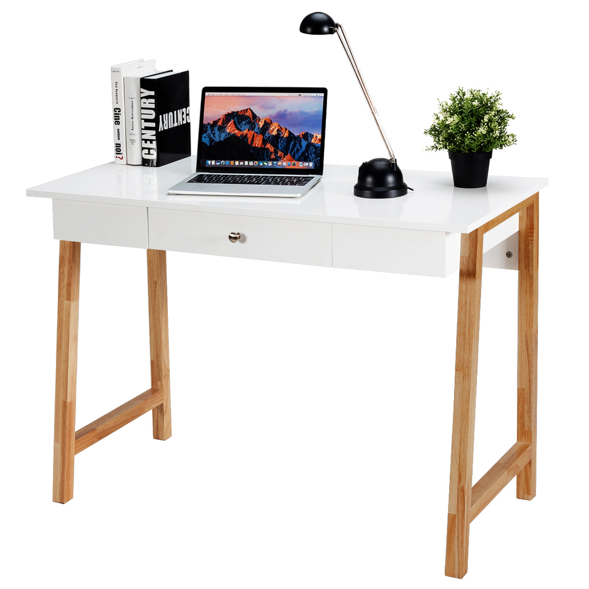 LIVSK Multifunctioneel Bureau - Wit P2 MDF Tafelblad - Ruime Lade - Stevige Rubberhouten Poten - 106,5 x 50 x 75,5 cm - Wit