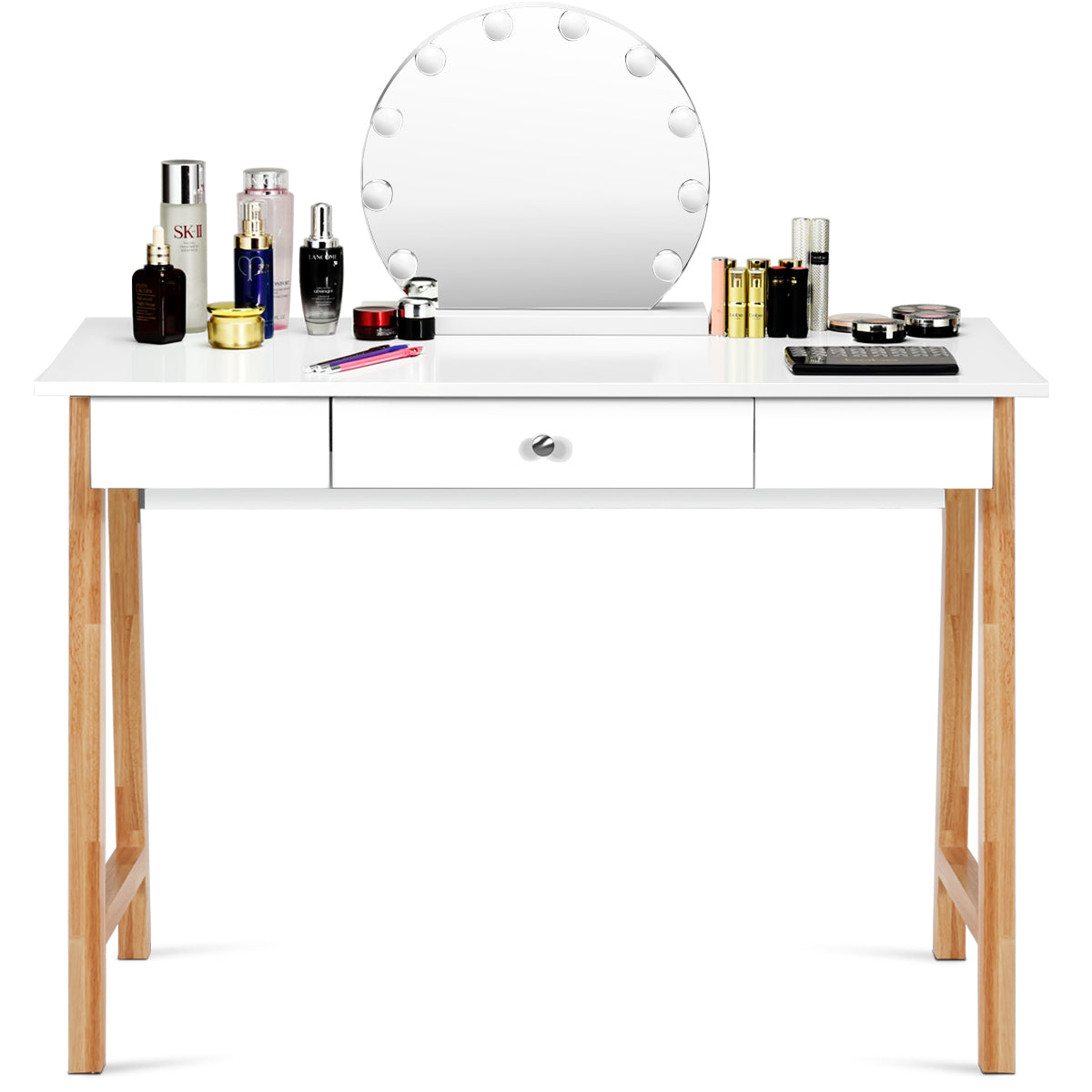 LIVSK Multifunctioneel Bureau - Wit P2 MDF Tafelblad - Ruime Lade - Stevige Rubberhouten Poten - 106,5 x 50 x 75,5 cm - Wit