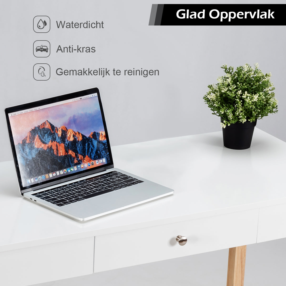 LIVSK Multifunctioneel Bureau - Wit P2 MDF Tafelblad - Ruime Lade - Stevige Rubberhouten Poten - 106,5 x 50 x 75,5 cm - Wit
