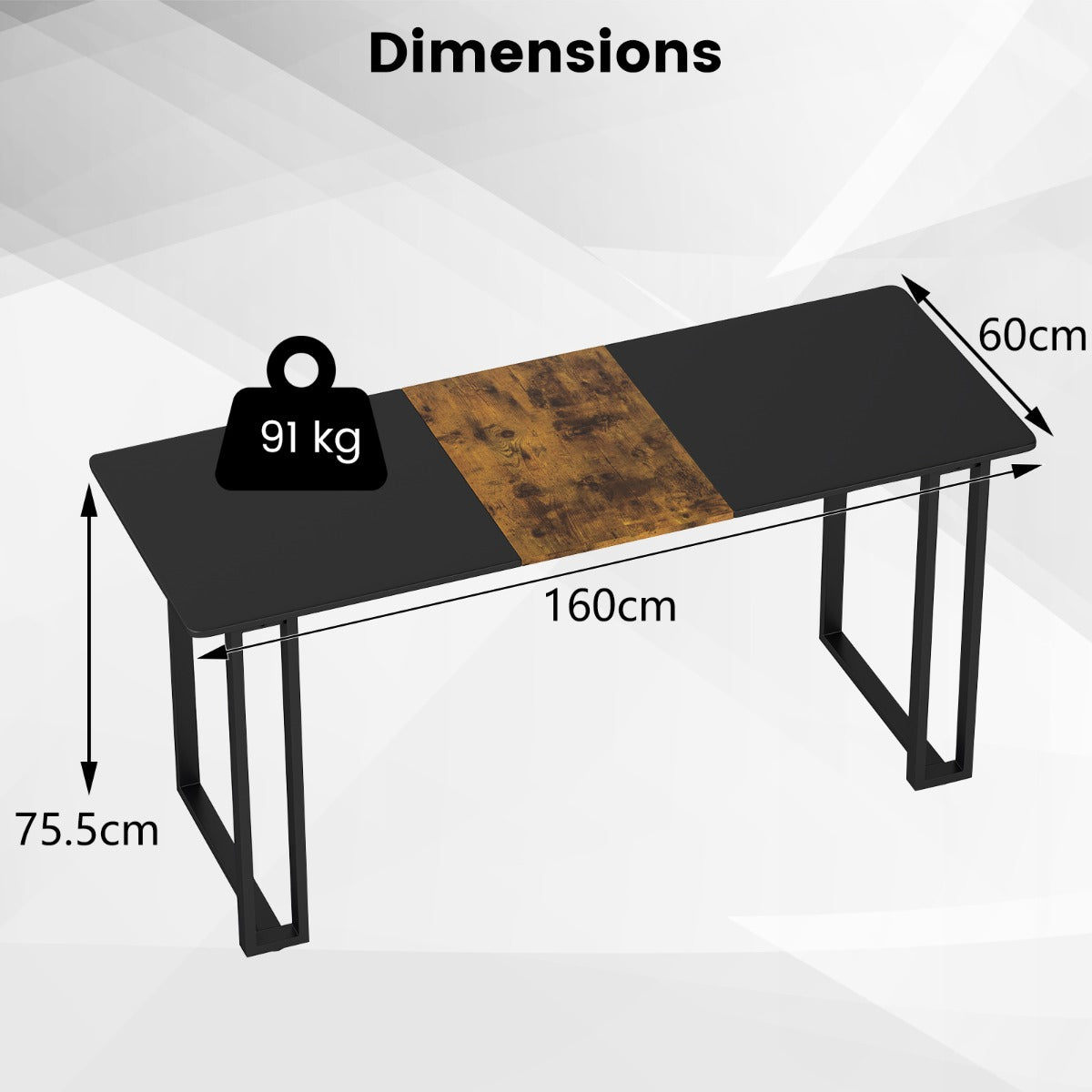 LIVSK Computerbureau - Ruim Werkoppervlak 160 x 60 cm - Stevig Metalen Frame - Comfortabel Design - Rustiek bruin & zwart