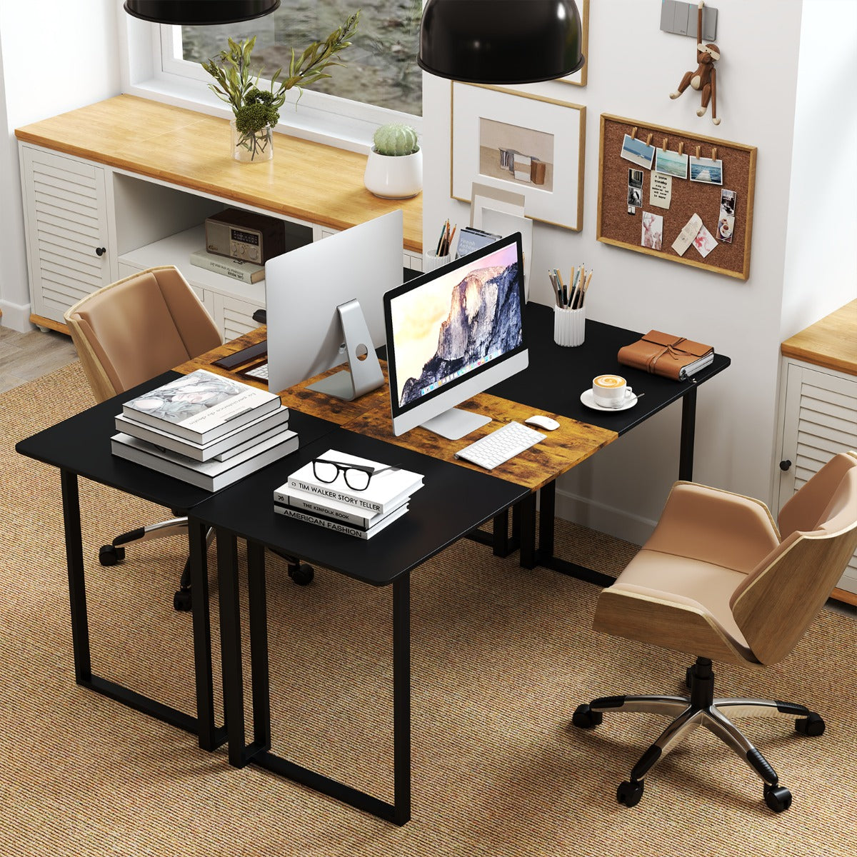 LIVSK Computerbureau - Ruim Werkoppervlak 160 x 60 cm - Stevig Metalen Frame - Comfortabel Design - Rustiek bruin & zwart
