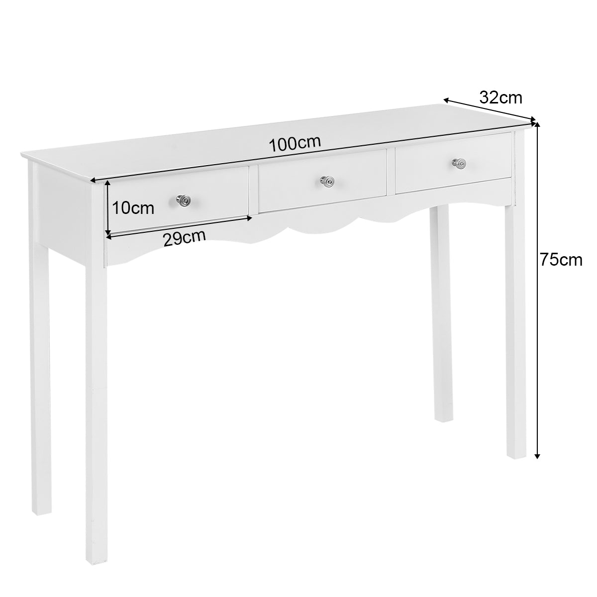 Livsk costway schrijftafel met 3 laden multifunctionele moderne make up nachtkastje tafel computer bureau voor thuiskantoor 2