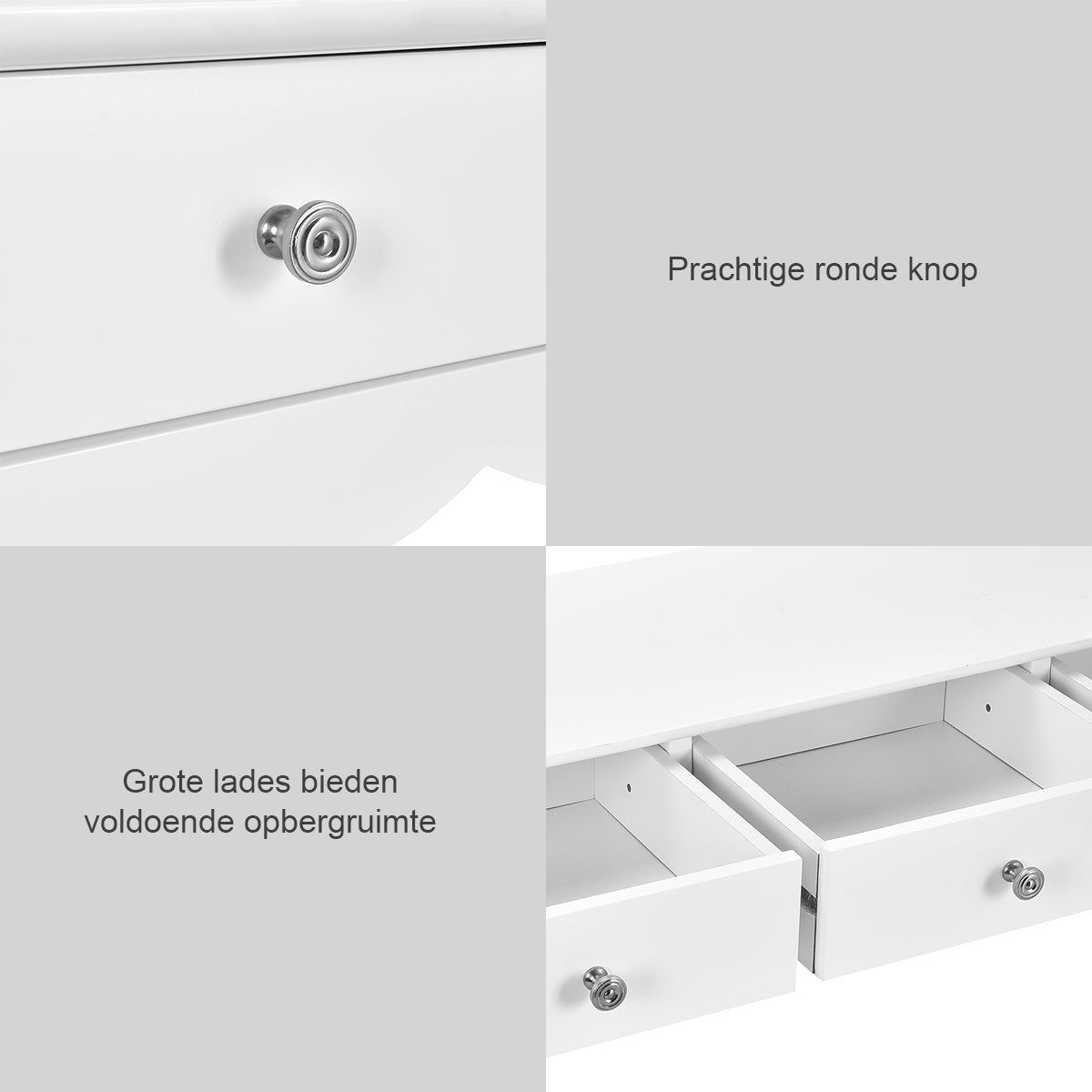 Livsk costway schrijftafel met 3 laden multifunctionele moderne make up nachtkastje tafel computer bureau voor thuiskantoor 4