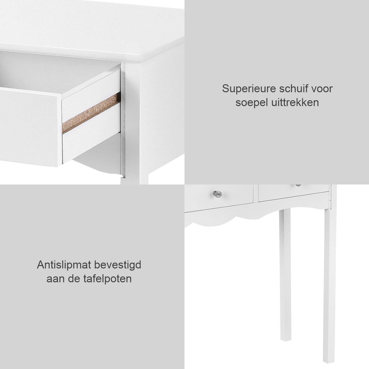 Livsk costway schrijftafel met 3 laden multifunctionele moderne make up nachtkastje tafel computer bureau voor thuiskantoor 5