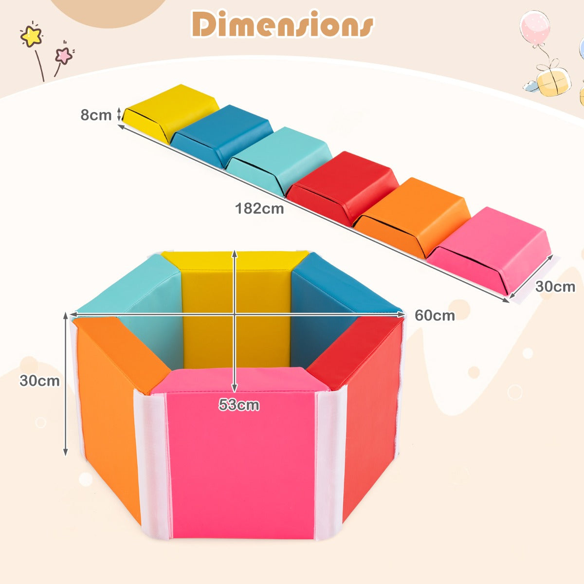 LIVSK Schuimrubberen Bouwstenen Set - 6 Trapeziumvormige Blokken - Veilige Klittenbandsluitingen - Combineerbaar - Veelkleurig