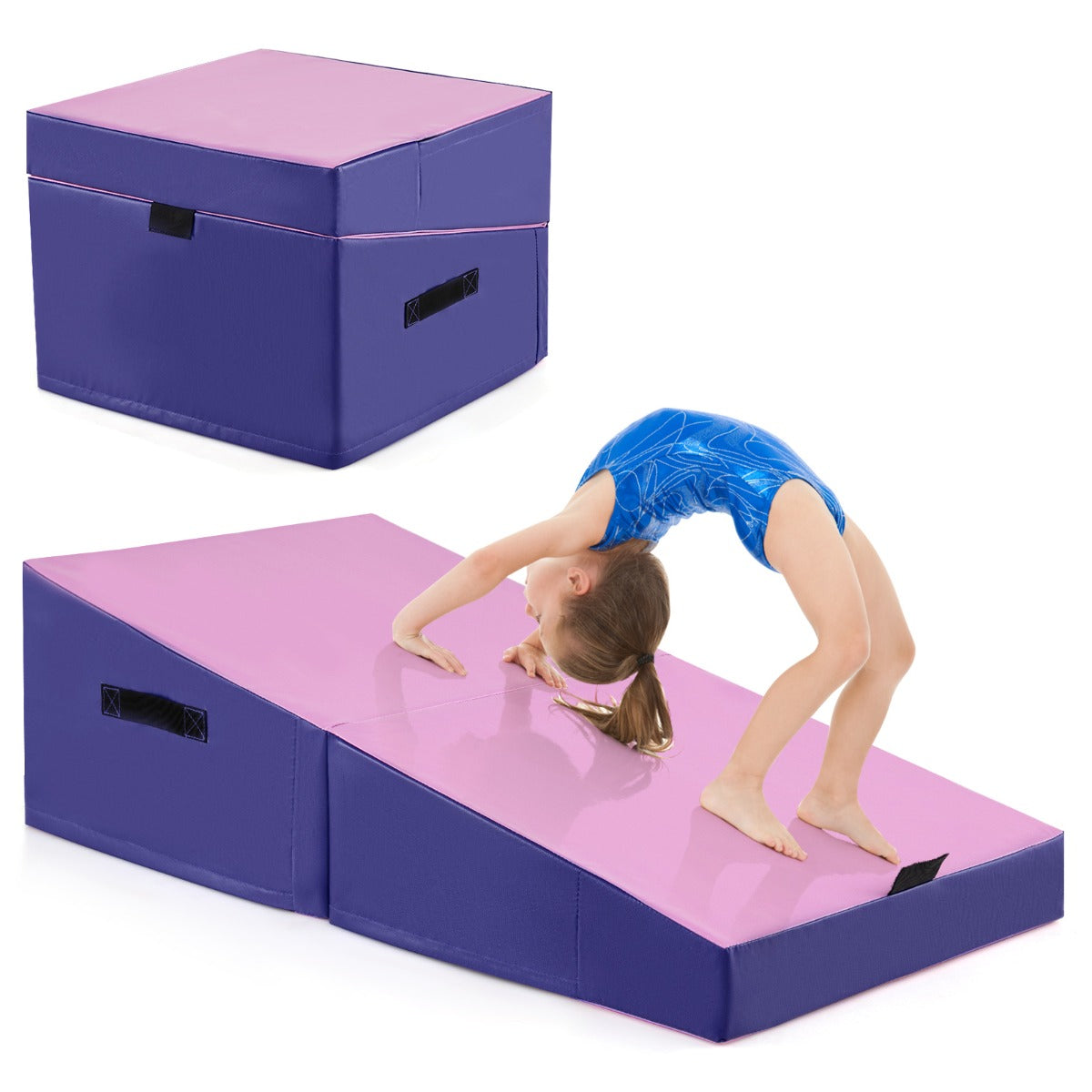 LIVSK Opvouwbare Fitnessmat - Ergonomisch en Veilig - EPE-schuim - Duurzaam PVC Leer - Ideaal voor Gymnastiek en Stretchen - Blauw