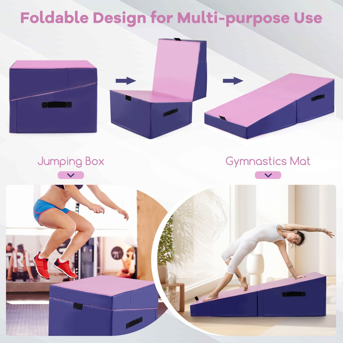 LIVSK Opvouwbare Fitnessmat - Ergonomisch en Veilig - EPE-schuim - Duurzaam PVC Leer - Ideaal voor Gymnastiek en Stretchen - Blauw