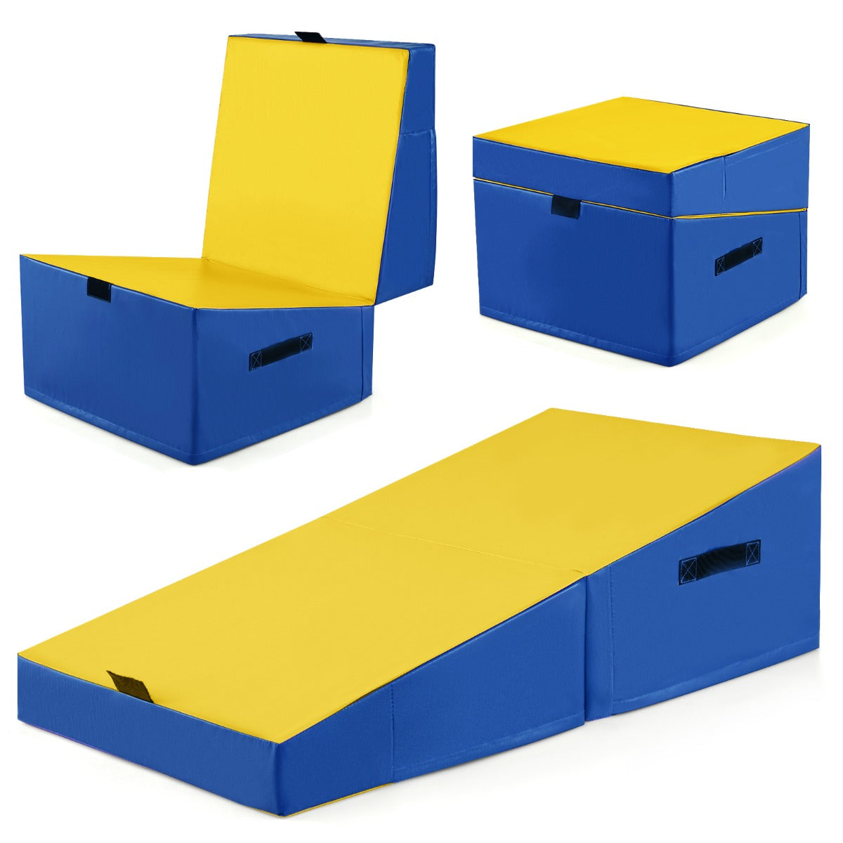 LIVSK Opvouwbare Fitnessmat - EPE-schuim - Slijtvaste PVC Bekleding - Draagbaar en Ondersteunend - 120 x 60 x 35 cm - Geel + Blauw