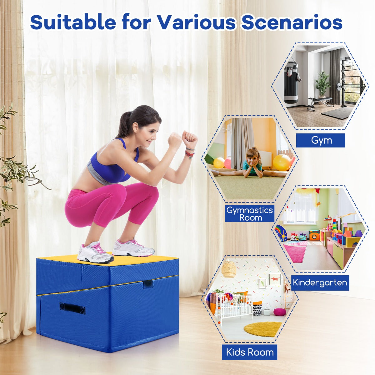 LIVSK Opvouwbare Fitnessmat - EPE-schuim - Slijtvaste PVC Bekleding - Draagbaar en Ondersteunend - 120 x 60 x 35 cm - Geel + Blauw