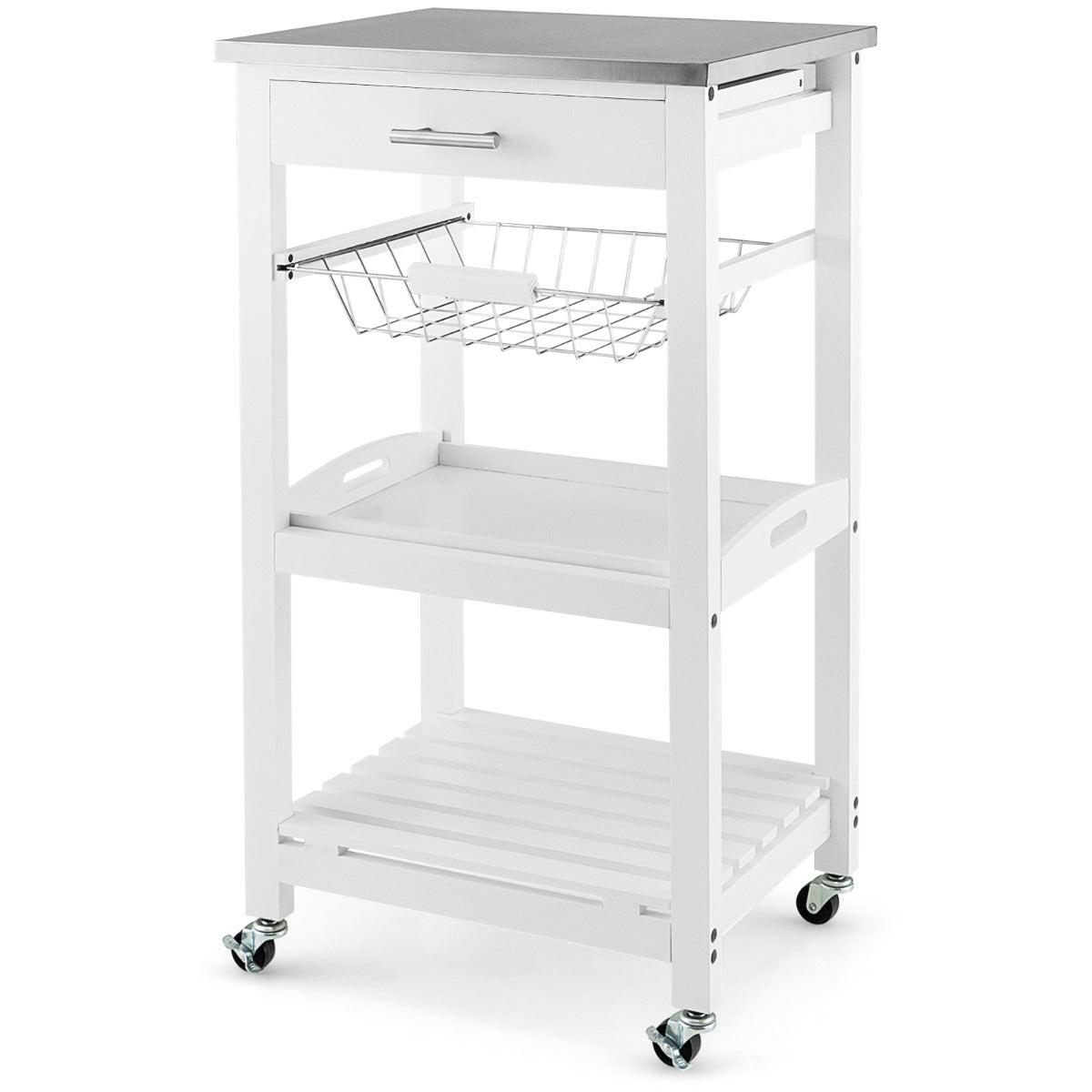 Livsk costway serveerwagen rollend keukeneiland met werkblad 47 x 39 x 85 cm wit