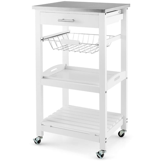 Livsk costway serveerwagen rollend keukeneiland met werkblad 47 x 39 x 85 cm wit