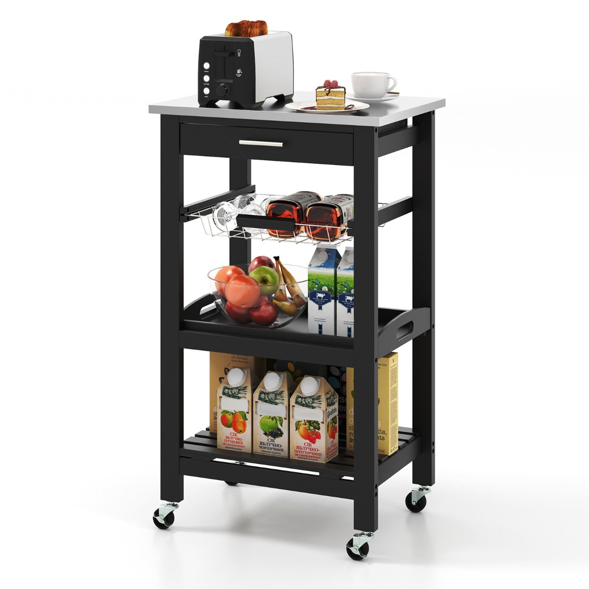 Livsk costway serveerwagen rollend keukeneiland met werkblad 47 x 39 x 85 cm zwart 1 1