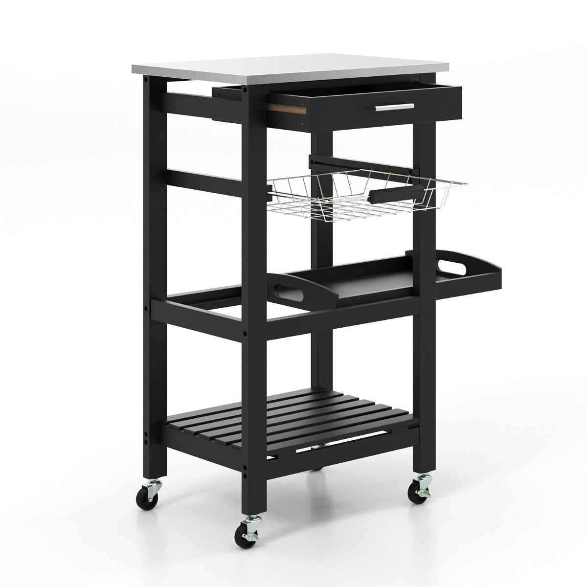 Livsk costway serveerwagen rollend keukeneiland met werkblad 47 x 39 x 85 cm zwart