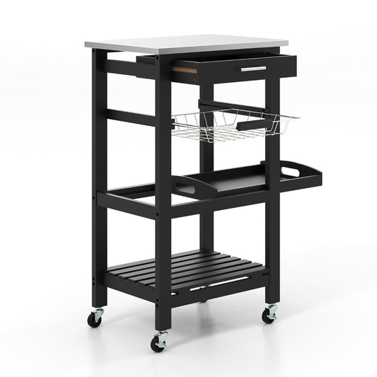 Livsk costway serveerwagen rollend keukeneiland met werkblad 47 x 39 x 85 cm zwart