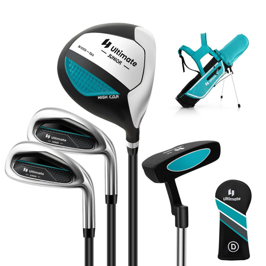 LIVSK Junior Golfclubset voor Kinderen - Compleet met Golftas en Regenhoes - Driver, 7-Delige Ijzer, Putter - Blauw/Groen/Roze