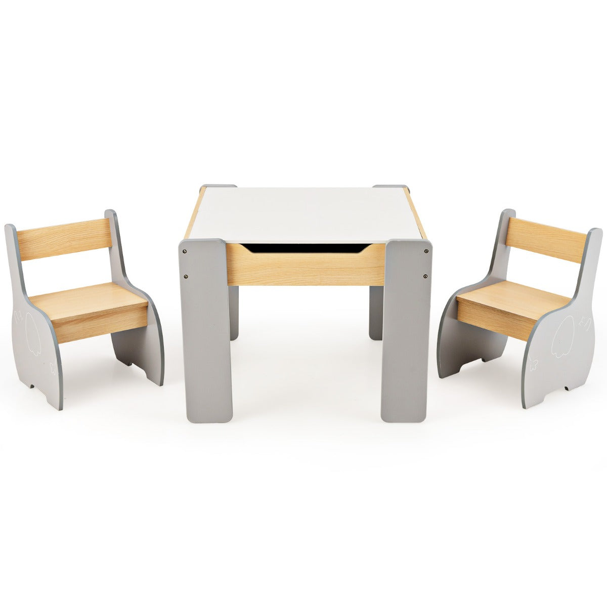 Livsk costway set met kindertafel en stoelen en kinderrek 3 delige meubelset en boekenkast perfect voor de speelkamer