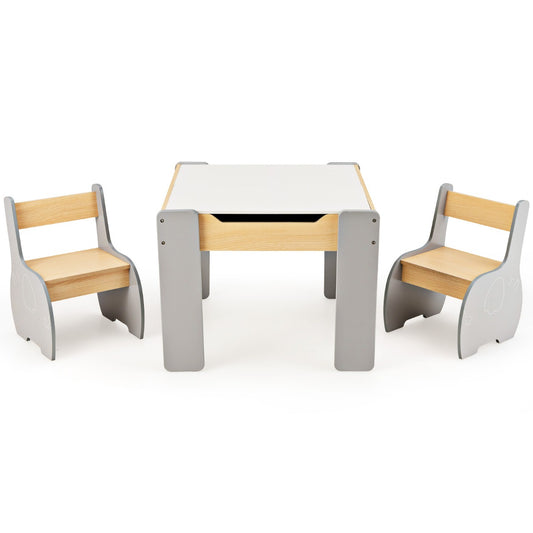 Livsk costway set met kindertafel en stoelen en kinderrek 3 delige meubelset en boekenkast perfect voor de speelkamer