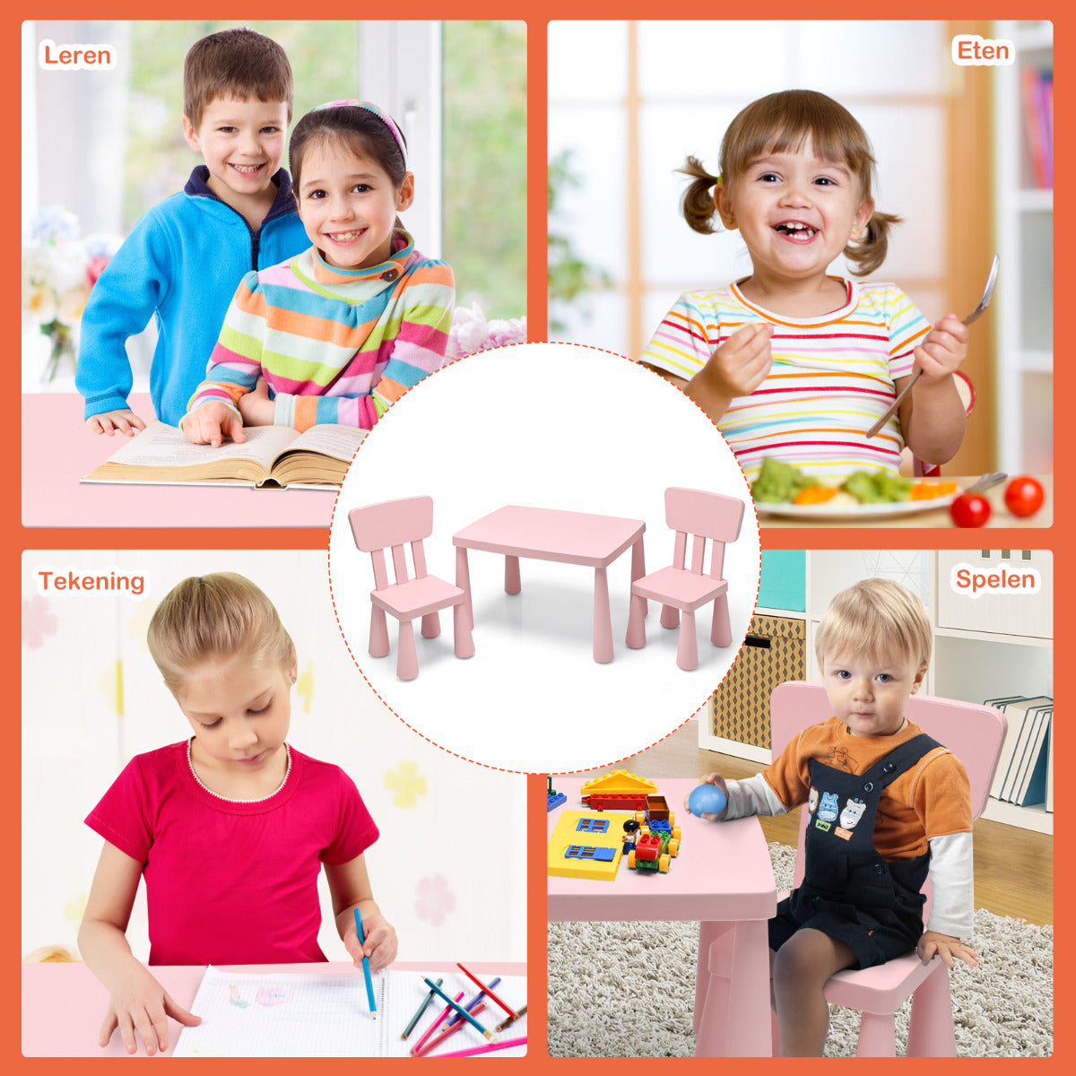 Livsk costway set met tafel en 2 kinderstoelen en fluwelen krukjes set met tafel en kinderstoelen en voetenbankjes 6 2