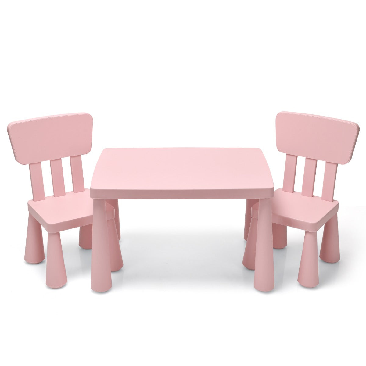 Livsk costway set met tafel en 2 kinderstoelen en fluwelen krukjes set met tafel en kinderstoelen en voetenbankjes 2