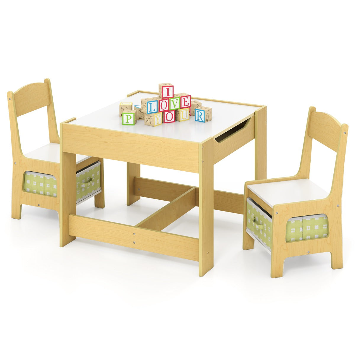 Livsk costway set met tafel en 2 stoelen voor kinderen activiteiten tafel voor peuters met afneembaar dubbelzijdig blad schoolbord en whiteboard groen 1 1