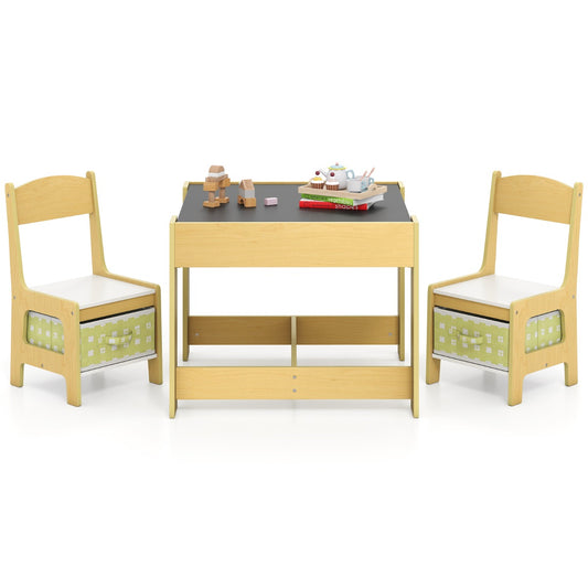 Livsk costway set met tafel en 2 stoelen voor kinderen activiteiten tafel voor peuters met afneembaar dubbelzijdig blad schoolbord en whiteboard groen