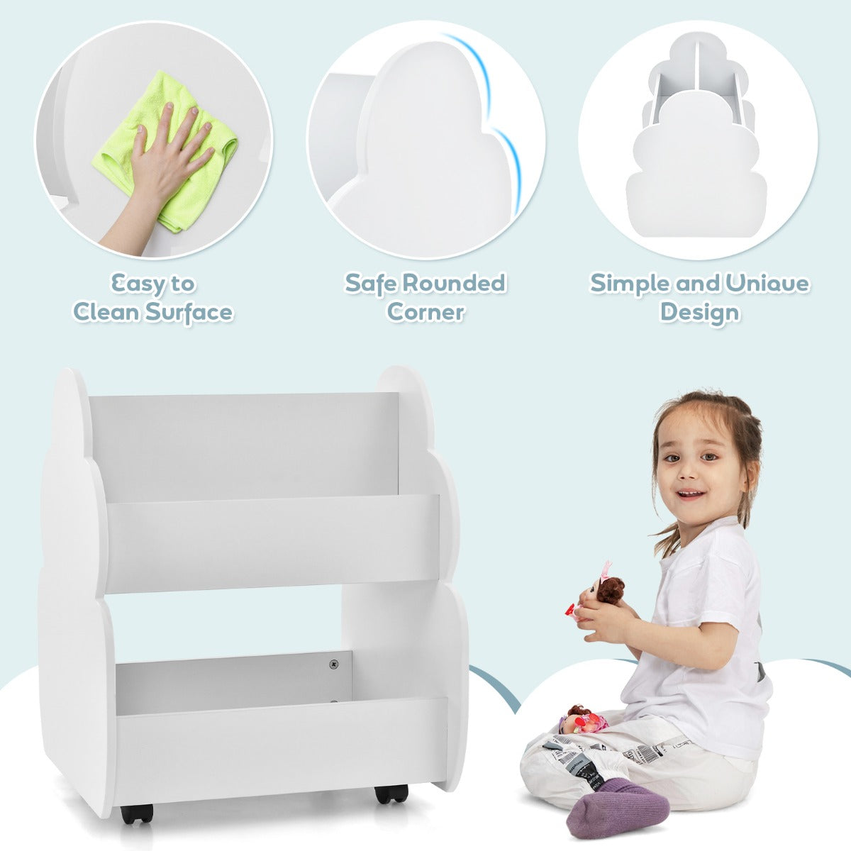 Livsk costway set met tafel en 2 stoelen voor kinderen en kinderboekenkast met 2 niveaus set met kindertafel kinderstoelen en ruime kinderboekenkast 5