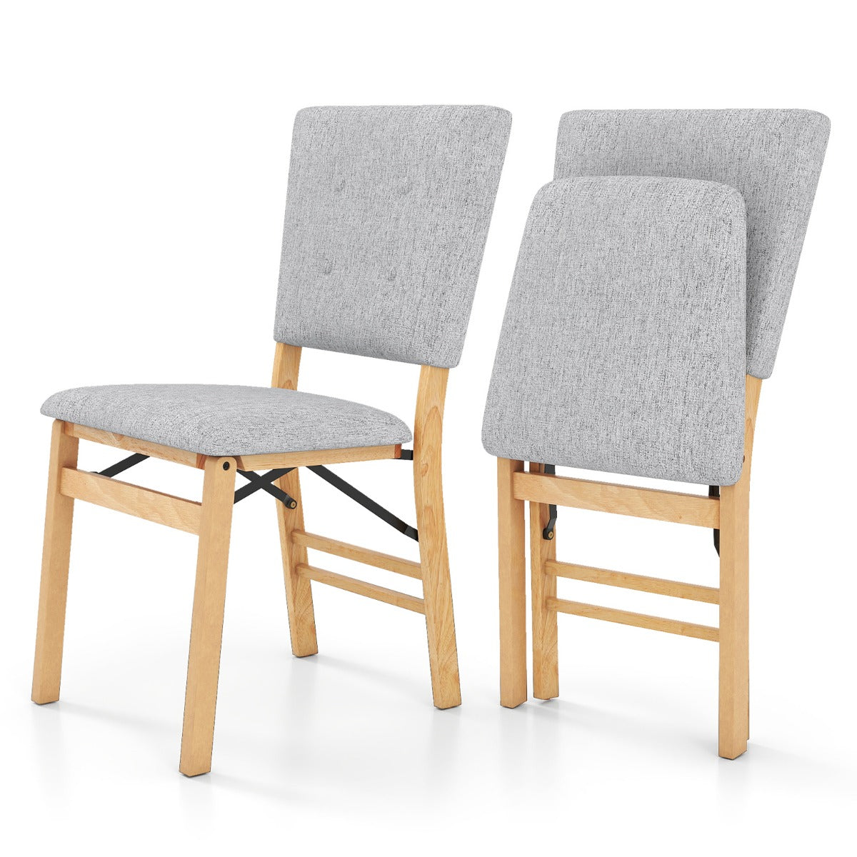Livsk costway set opvouwbare eetkamerstoelen rubberhouten poten gestoffeerde accentstoelen voor de eetkamer