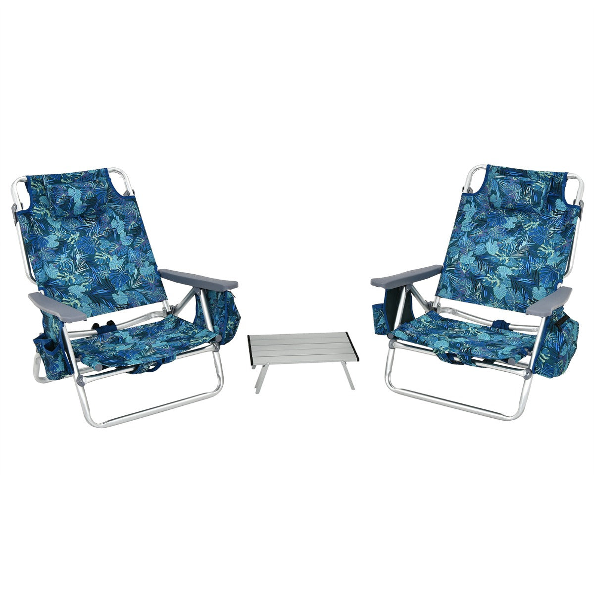 LIVSK Strandmeubelset - 2 Verstelbare Stoelen en Inklapbare Tafel - Waterdicht PVC - Roestvrij Aluminium - Comfortabel
