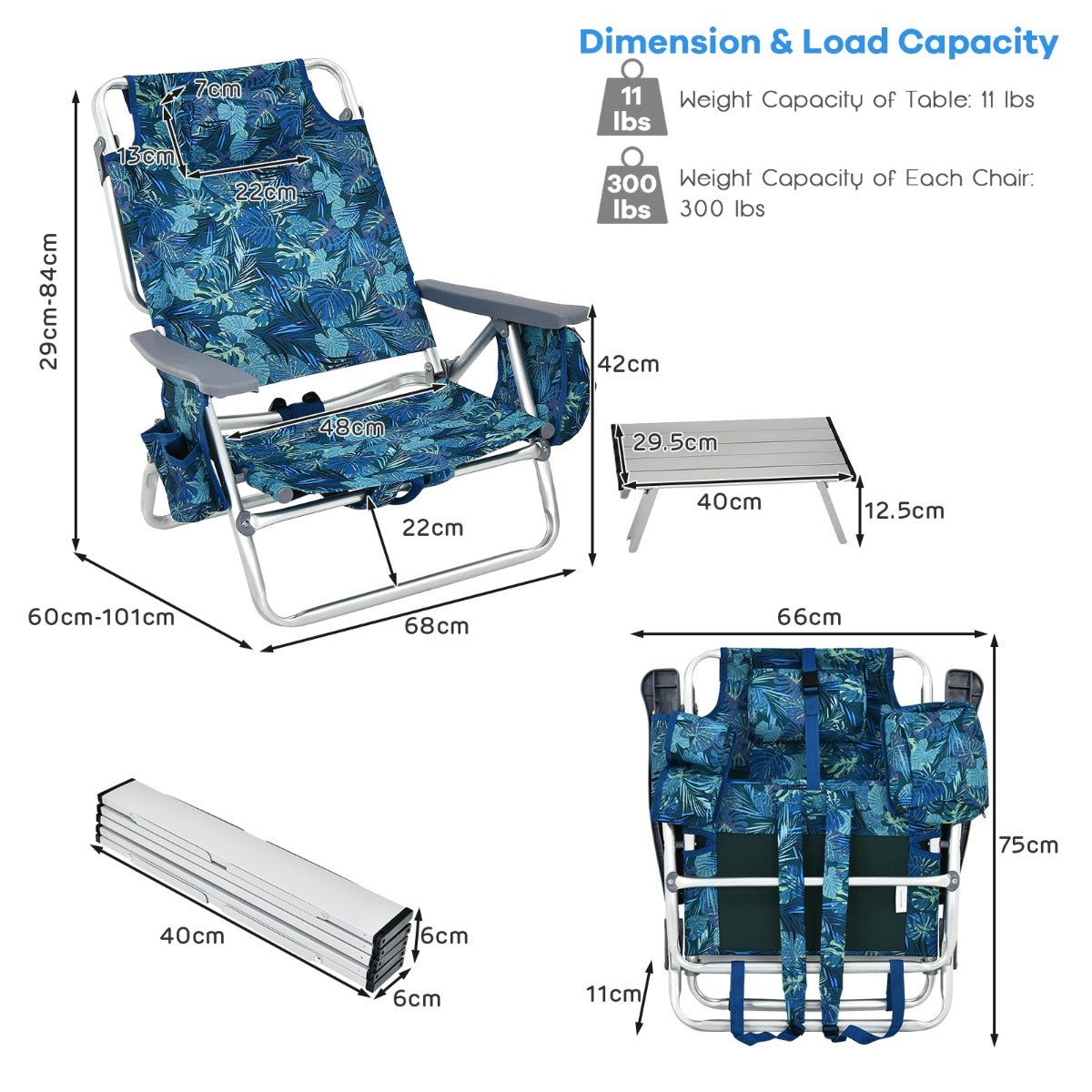 LIVSK Strandmeubelset - 2 Verstelbare Stoelen en Inklapbare Tafel - Waterdicht PVC - Roestvrij Aluminium - Comfortabel