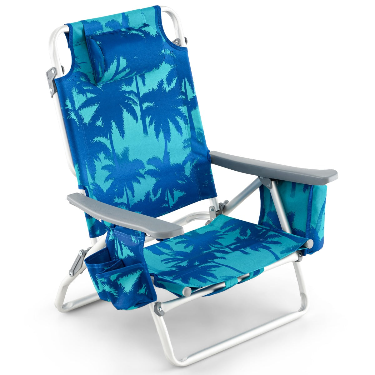 Livsk costway set van 1 tafel en 2 strandstoelen ligstoelen voor buiten met oprolbare campingtafel 5 standen klapstoelen en aluminium tafel blauw 2