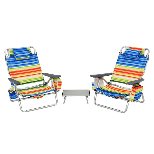 LIVSK Strandmeubelset - 2 Verstelbare Strandstoelen met Zachte Bekleding - Opvouwbare Campingtafel - Duurzaam en Draagbaar - Blauw