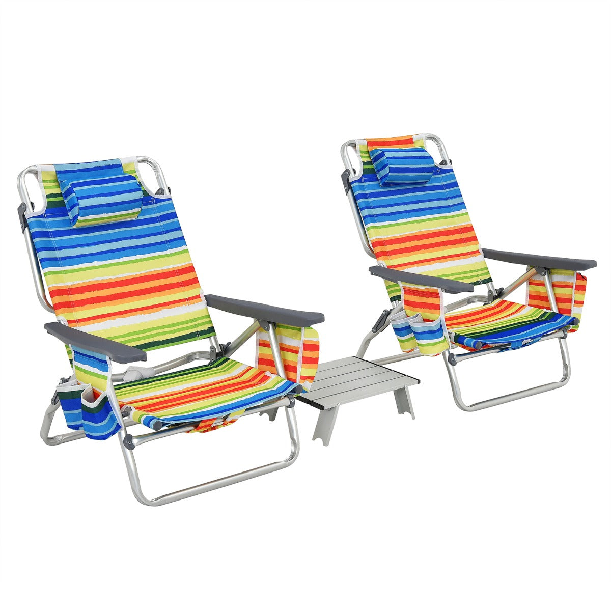 LIVSK Strandmeubelset - 2 Verstelbare Strandstoelen met Zachte Bekleding - Opvouwbare Campingtafel - Duurzaam en Draagbaar - Blauw