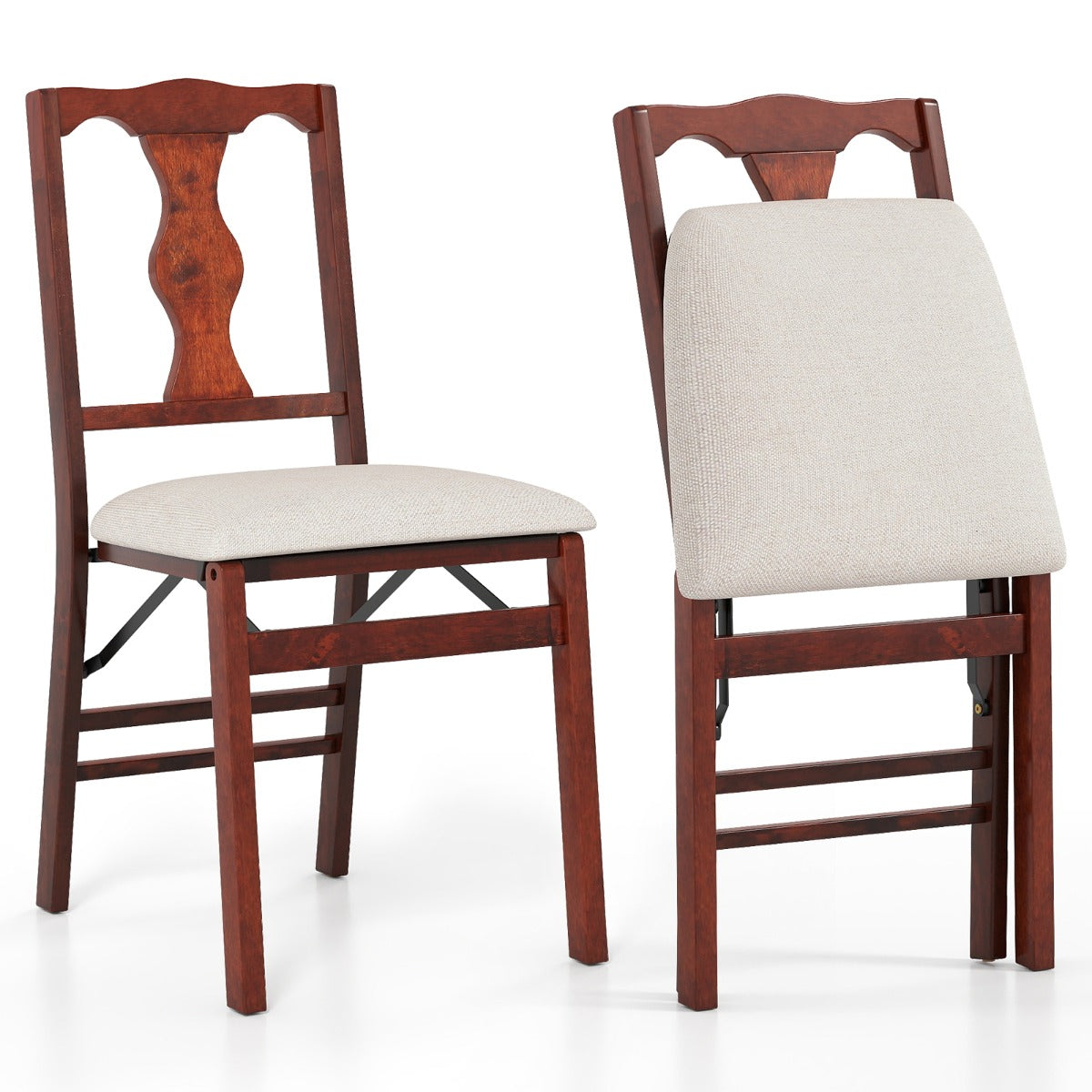Livsk costway set van 2 4 klapstoelen eetkamerstoelen met comfortabele gestoffeerde zittingen en rubberen boomhouten frame 2