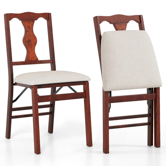 Livsk costway set van 2 4 klapstoelen eetkamerstoelen met comfortabele gestoffeerde zittingen en rubberen boomhouten frame 2