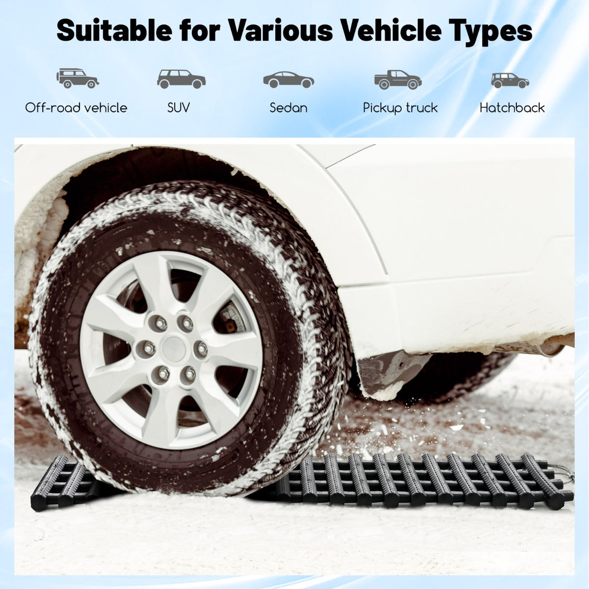 LIVSK Bandentractiematten - Oprolbaar en Duurzaam TPR - Voor Auto's en SUV's - Uitstekende Grip in Modder en Sneeuw - Zwart