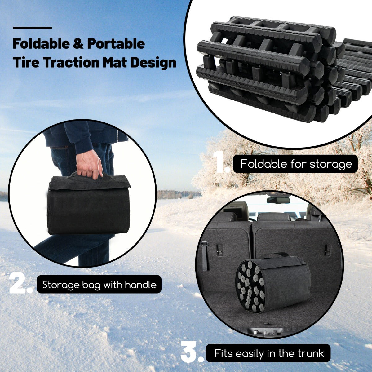 LIVSK Bandentractiematten - Oprolbaar en Duurzaam TPR - Voor Auto's en SUV's - Uitstekende Grip in Modder en Sneeuw - Zwart