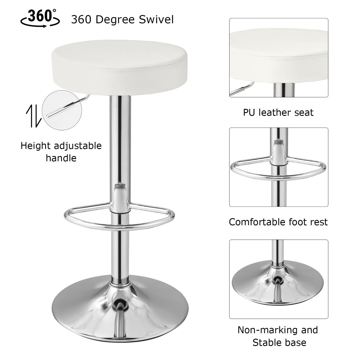 LIVSK Barkrukken Set - Verstelbare Hoogte 63,5-84 cm - 360° Draaifunctie - Antislip - Draagvermogen 115 kg - Wit