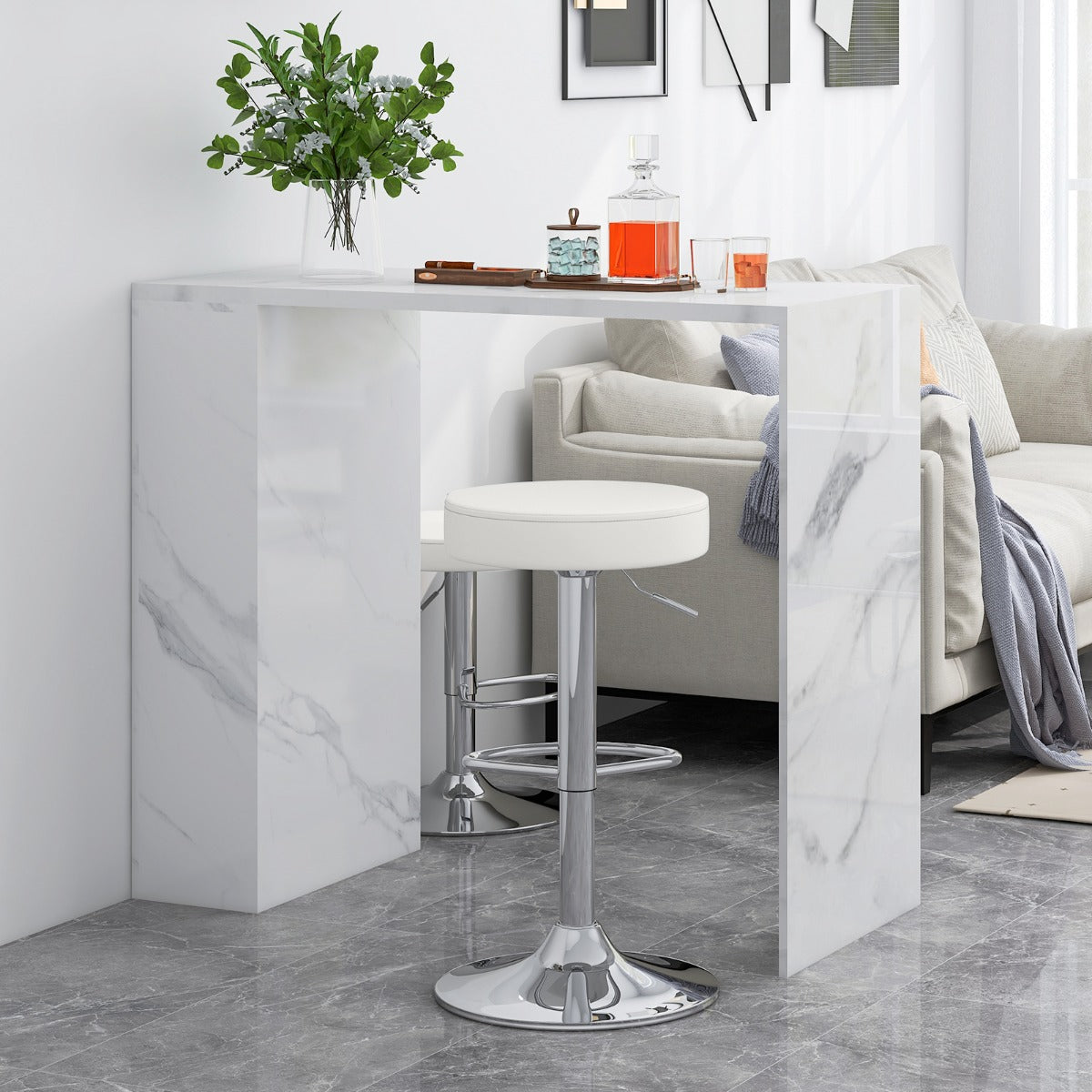 LIVSK Barkrukken Set - Verstelbare Hoogte 63,5-84 cm - 360° Draaifunctie - Antislip - Draagvermogen 115 kg - Wit