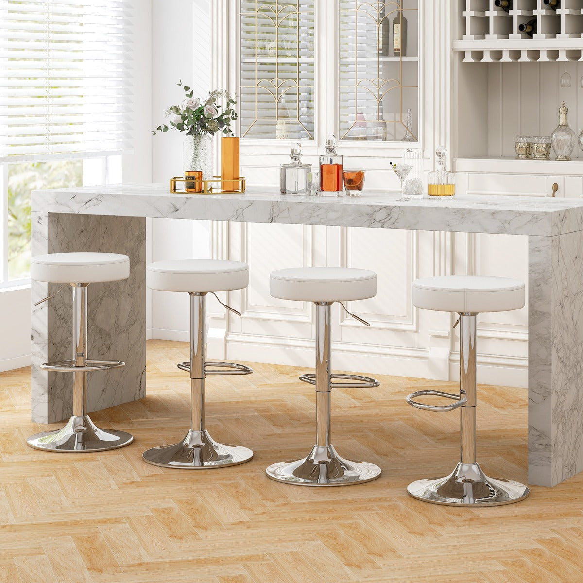 LIVSK Barkrukken Set - Verstelbare Hoogte 63,5-84 cm - 360° Draaifunctie - Antislip - Draagvermogen 115 kg - Wit