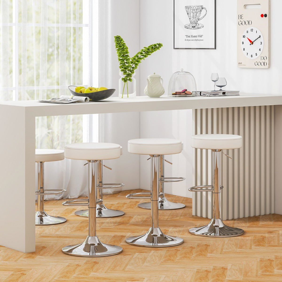 LIVSK Barkrukken Set - Verstelbare Hoogte 63,5-84 cm - 360° Draaifunctie - Antislip - Draagvermogen 115 kg - Wit