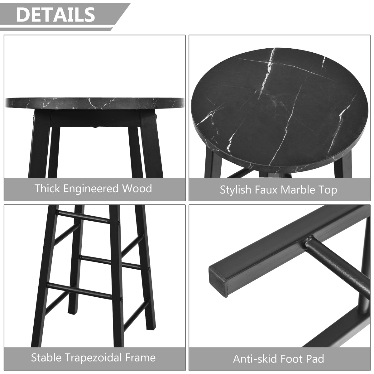 LIVSK Barkrukken Set - Hoogwaardig Spaanplaat - Ergonomische Voetensteun - Draagvermogen 115 kg - Modern Design - Zwart