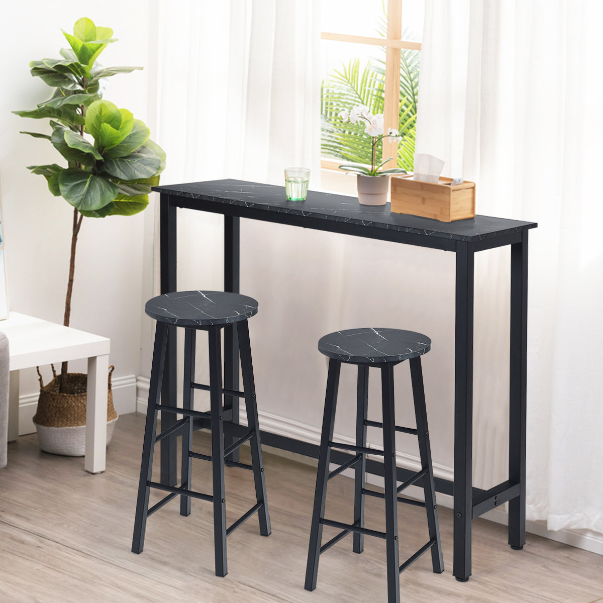 LIVSK Barkrukken Set - Hoogwaardig Spaanplaat - Ergonomische Voetensteun - Draagvermogen 115 kg - Modern Design - Zwart